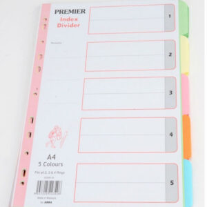 Premier Colour Index Divider A4 – 5 Tabs
